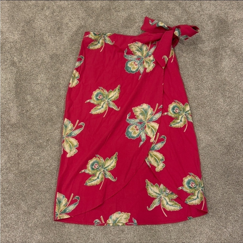Faherty Pink Floral Pacifica Seersucker Wrap Midi Skirt size small like new - Picture 6 of 12